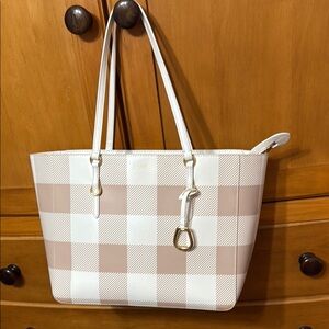 Lauren Ralph Lauren White and blush Tote with Elegant Checkered Design